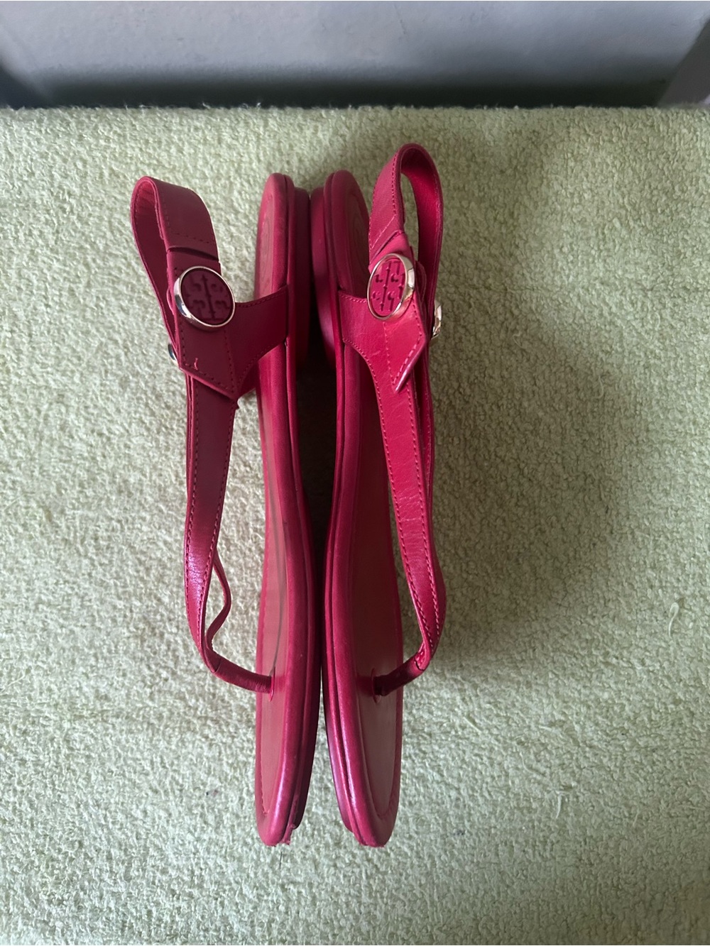 Tory Burch Red Leather Slingback Thong Sandals Sz 8 - Picture 11 of 13